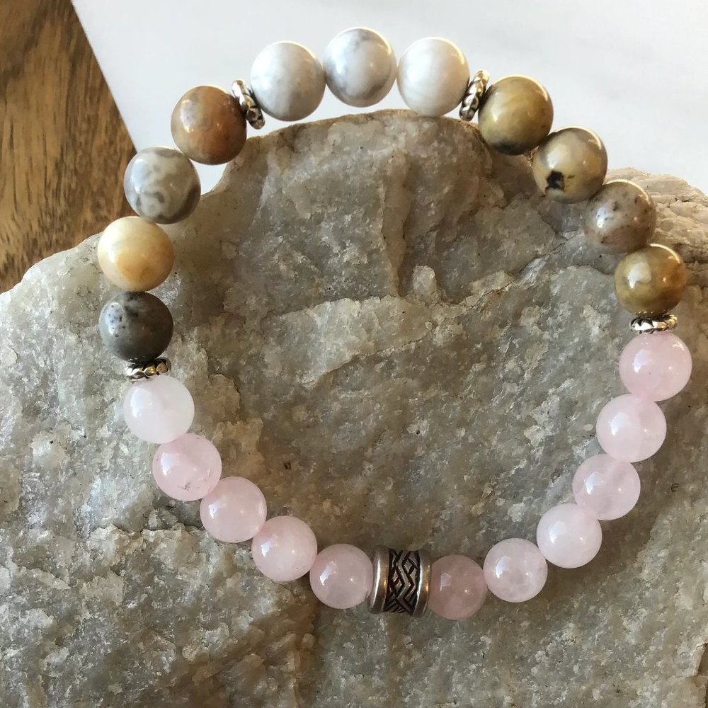 Howlite - Rose Quartz - Jasper - Stretch Beaded Bracelet- Boho Style -‎ NEW